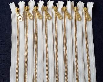YKK Vanilla Gold Brass doughnut pull metal zipper, closed end #3, recycled tape, multiple sizes