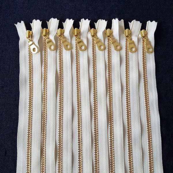 YKK VANILLA (121) GOLD  Brass Zipper 10 13 15 18 20 23 25 28 30 36 41 46cm *Doughnut Pull* 4" 5" 6" 7" 8" 9" 10" 11" 12" 14" 16" 18" uk