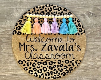 Teacher door hanger. Leopard door hanger. Leopard classroom. Classroom decor. Leopard sign. Cheetah sign. Rainbow door hanger. Rainbow