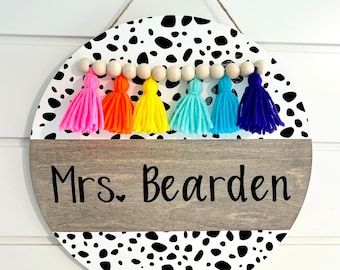 Teacher door hanger. Dalmation door hanger. Dalmation classroom. Classroom decor. Teacher sign. Rainbow door hanger. Rainbow classroom