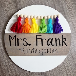 Rainbow door hanger. Teacher sign. Classroom decor
