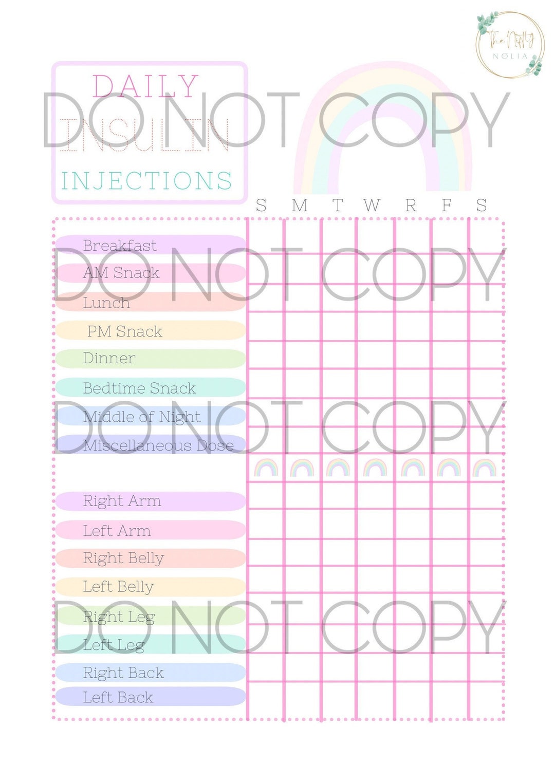 Insulin Checklist. Daily Insulin Chart. Insulin Log. Type 1 Diabetes Management. Daily Injection