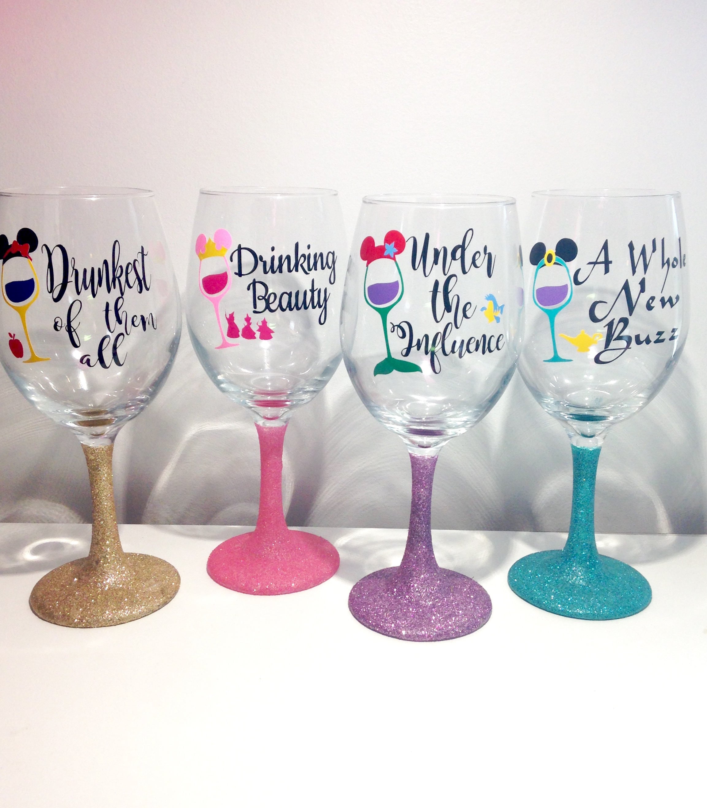 Disney princess inspired wine glasses. Drinking beauty