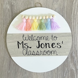 Teacher door hanger. Teacher sign. Pastel classroom decor. Rainbow classroom. Teacher gift. Teacher appreciation gift. Door hanger.