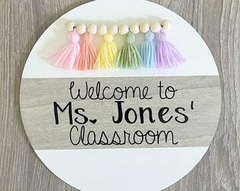 Teacher door hanger. Teacher sign. Pastel classroom decor. Rainbow classroom. Teacher gift. Teacher appreciation gift. Door hanger.