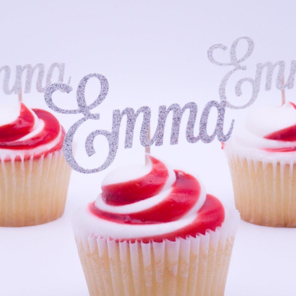 Custom Cupcake Toppers | Personalized Name Cupcake Toppers | Gold Glitter Choice of Font Cupcake Toppers | Birthday Cupcakes Party Decor