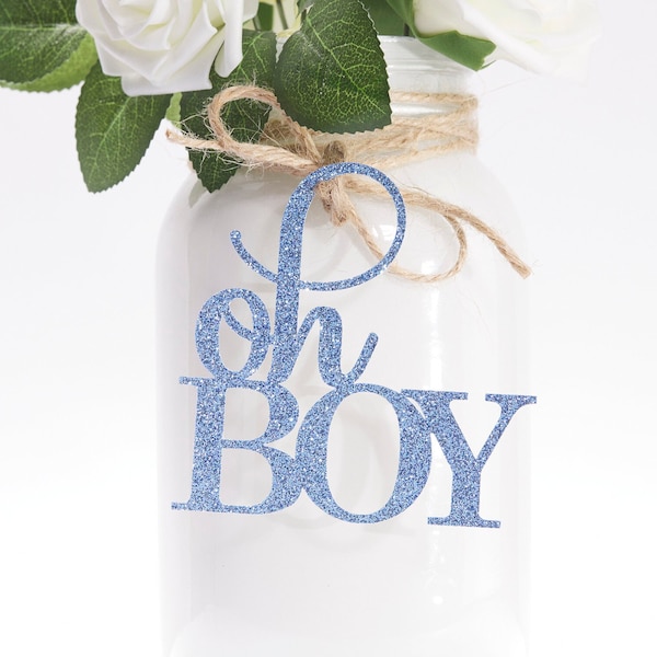 Oh Boy Mason Jar Tags / Script Baby Shower Centerpiece Decorations / Gender Reveal / Baby Boy / 22 Colors / 3.5" x 3.5”