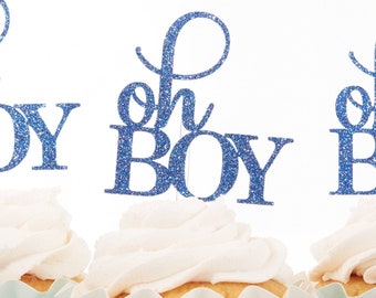 Oh Boy Cupcake Toppers in Choice of Color for Baby Showers and Gender Reveal Party