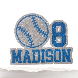 Custom Glitter Sports Cake Topper: Personalized Name & Number