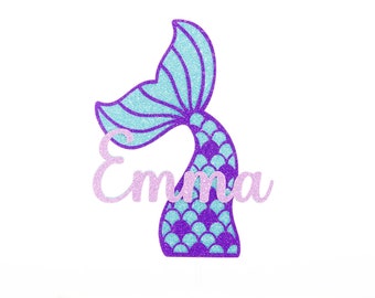 Mermaid Tail Custom Name Cake Topper with Purple, Aqua and Lilac 3 Layers