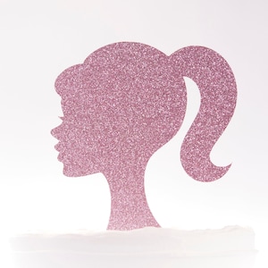 Silhouette de poupée queue de cheval pour gâteau personnalisé / Couleur et taille des paillettes au choix / 10 à 20 cm de large