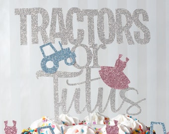 Tractor or Tutus Custom Gender Reveal Cake Topper / Baby Shower Decorations / Matching Cupcake Toppers and Confetti / Boy or Girl