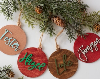 Custom Name Wooden Christmas Ornaments Personalize in Your Choice of Colors