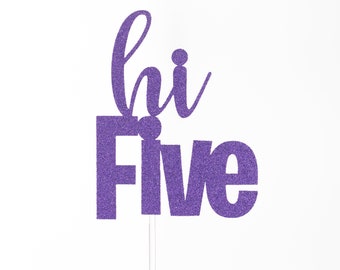 Hi Five Glitter Cake Topper - 5th Birthday Party Decoration
