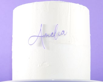 Acrylic Personalized Name Cake Charm Plaque in Cursive Script Handwritten Font for Birthday Cakes, Baby Showers and Weddings 4 - 8" widths