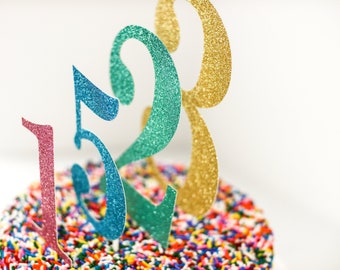 Large Number Cake Topper, Birthday Age, Anniversary, Retirement Parties, Custom Glitter Color