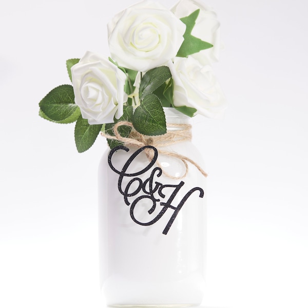 Personalized Script Initials for Weddings, Jar Tags Initials, Centerpieces, Wedding Rehearsal Dinners, Wedding Showers