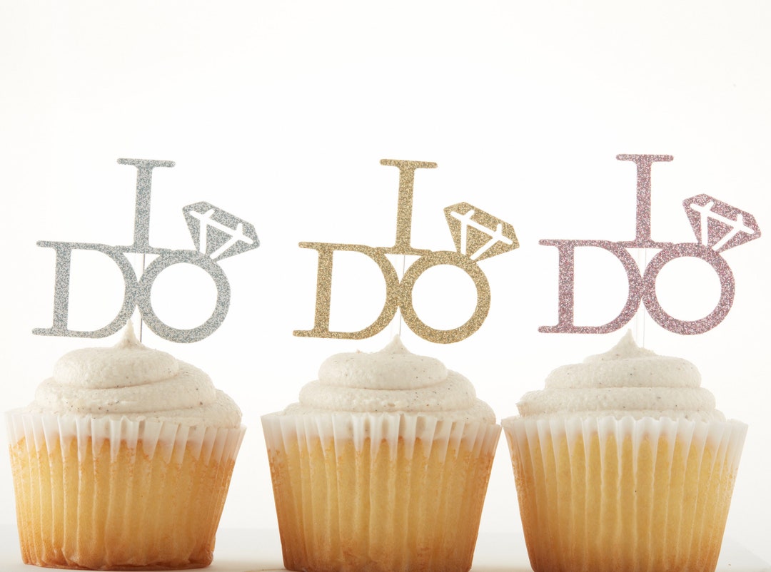 I Do Cupcake Toppers With Engagement Ring / Custom Color / Doughnut ...