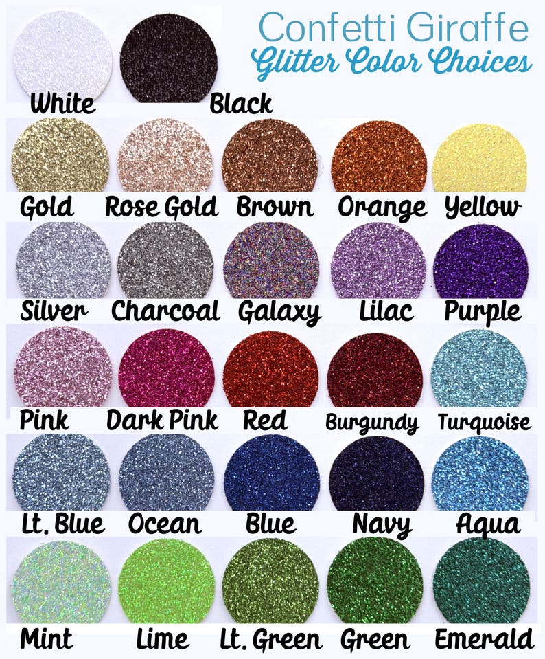 Rehearsal dinner confetti color choices. Choose from 27 different colors: White, black, gold, rose gold, brown, orange, yellow, silver charcoal, galaxy mix, lilac, purple, pink, dark pink, red, burgundy / maroon, turquoise, light blue, ocean blue, blue, navy, aqua, mint, lime green, light green, green and emerald green.