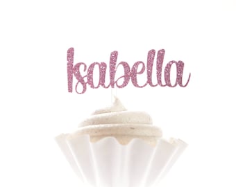 Personalized Name Cupcake Toppers in Choice of Glitter Colors