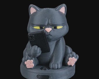 Feline figurine Riding Roomba | Funny Gift | Fat Kitty with Smartphone