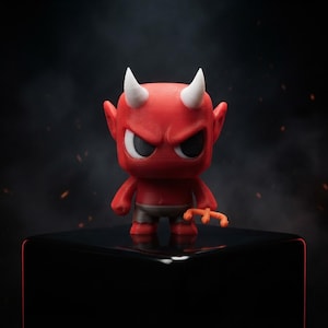 Demon Figurine, Red Devil Figure with White Horns for Desk Decor