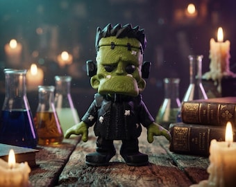 Monster Figurine, Green Frankenstein Figure in Dark Outfit