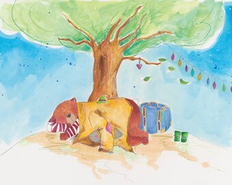 Nursery wall. Spider and bear. Original illustration and book ‘Sid and Biscuit Bear ‘ sleeping animals. Reading. Friends. Books.