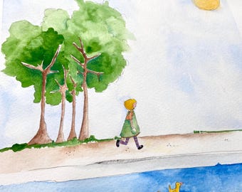 River walk. Ducklings.  Original illustration and book bundle.