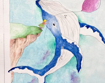 Whale and girl. Children’s book. Original illustration and book bundle.