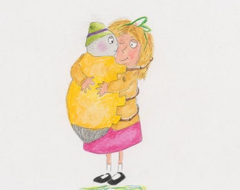 Hug a spider. Original illustration and book. Sid and Biscuit Bear. Spider hugs. Book illustration. Watercolour. Spider. Children’s books.