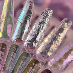 Luna Broken Glass Flakes Rainbow Unicorn Opal Mermaid Nails Aurora Glitters Sparkle Manicure Nail Art