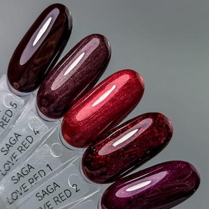 Saga Love Red Marsala Gel Polish Wine Burgundy Nail Polish Cherry Gel Varnish Fall Manicure Valentines Nails Nail Art