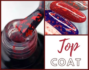 Saga Red Top Cover Confetti  Flakes Top Coat No wipe Nail Art 8 ml