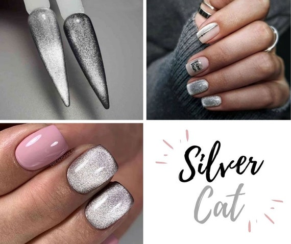 9D Silver Cat Eye Gel Polish Saga Magnetic Nail Polish Silver Polish Nail Art
