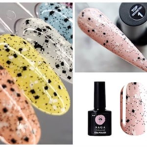Saga Geometry Top Coat White Black Confetti Dots Sequins Top Cover Nails Nail Art