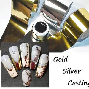 Black Farbgel Gel Paint and Silver Gold Foils for Nail Art  like Emi