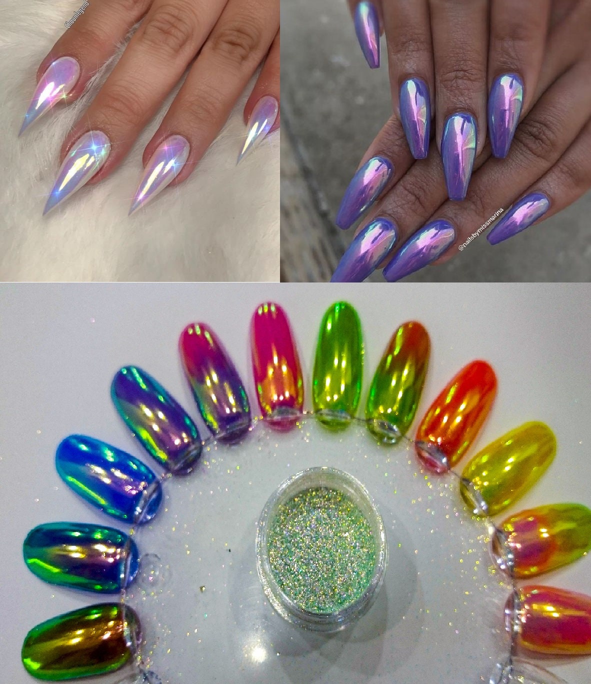 Holographic Chrome Nail Powder Set - Upgrade Solid Sliver Rose Gold Rainbow  Unicorn Holo Effect Chrome Pigment Powder for Nails