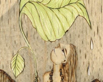 Leaf, Girl, Rain, Hawaiian, beach, Art Print, Ready to Hang, Canvas, 10x20