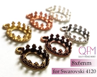 15pcs Oval Crown Bezel Cup 8x6mm Brass with 1 loop Finishes: Antique / Shiny Brass, Antique / Shiny Copper, Antique / Shiny Silver plated