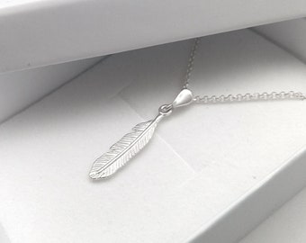 Handmade Sterling Silver Angel Feather Pendant Necklace, Small Silver Feather Necklace, Angel Feather Necklace, Gift for Her, Lucky Feather