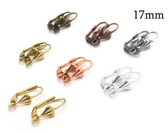 10pairs Leverback Earrings earwire with shell - 17mm Earring Lever Back Earrings Settings with shell - Brass, Copper, Silver, Gold plated