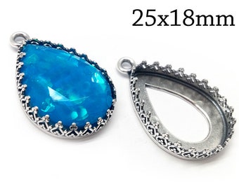 Sterling Silver Cabochon Pendant Setting 25x18mm Findings For Jewellery Making