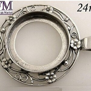 1pc Sterling Silver 925 Bezel cup 24mm flowers Jewelry base Bezel settings for big stones pendant base JBB Findings Cabochon setting image 3