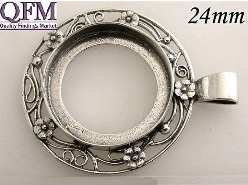 1pc Sterling Silver 925 Bezel cup 24mm flowers Jewelry base Bezel settings for big stones pendant base JBB Findings Cabochon setting image 3