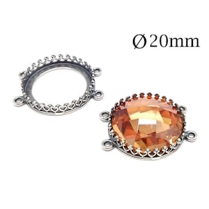 1pc Sterling Silver 925 Round Crown Bezel Cup Settings for Bracelet 20mm 4 loops - Jewelry base - Bezel settings, cabochon setting