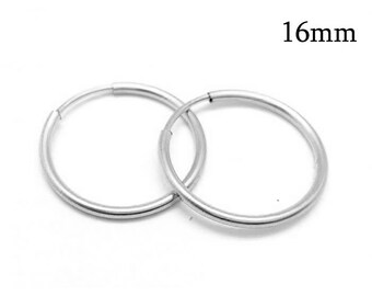 3pairs Sterling silver 925 Hoop earrings 16mm, Endless Hoop earwire, Round Small Hoop Earrings, Circle Earring, Earring Settings, 1.2x16mm