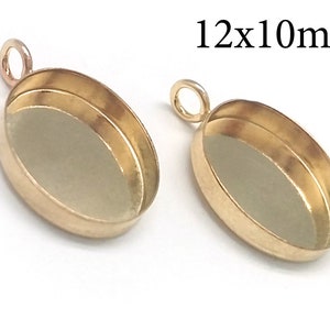 4pcs Gold Filled Oval Bezel Cups 12x10mm - Jewelry bases - Bezel settings Gold Filled - Oval Setting with vertical loop - cabochon setting