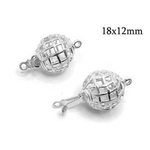 1pc Sterling Silver 925 Filigree Round Clasp 18x12mm with 1 loop, Pearl Clasp, Vintage Clasp, Secure Fastener, Round Box Clasp