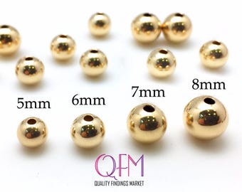 10pcs Gold Filled Beads 5mm, 6mm, 7mm, 8mm - Seamless Round Spacer Beads - GF 14K beads, Yellow gold filled beads - Gold filled Spacer beads